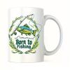 Born to Fishing 11oz Ceramic Coffee Mug with Handle â€“ Funny Angler Design, Perfect Gift for Dad, Mom, Brother,