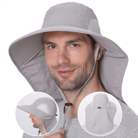 Outdoor Fisherman Hat for Men Women Summer Quick Drying Neck Protection Visor Cap Anti UV Breathable Fishing Safari Hat (Color: Sky Blue)