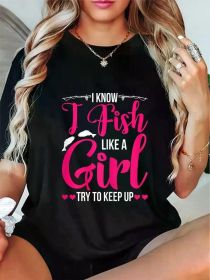 Women Fishing Shirt for Girls Fish Bass Fishing T-Shirt, Women'S Clothing (Color: Black, size: XXL)