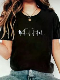 Fly Fishing Heartbeat Fish Trout Fishing T-Shirt, Women'S Clothing (Color: Black, size: M)