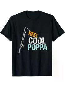 Reel Cool Poppa Graphic T-Shirt - 100% Cotton, Black Casual Tee with Fishing Design, Perfect Gift for Granddaughter or Grandson (Color: Black, size: L)