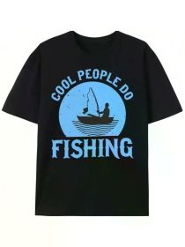 "Cool Man Fishing" Men's Black Cotton T-Shirt - Unique Bass Pattern, Ideal for Dads and Outdoor Lovers, Perfect Father's Day Gift (Color: Black, size: XL)