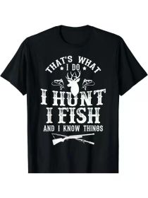 That's What I Do, I Hunt Fish and Know Things" Funny Unisex T-Shirt - All-Season Cotton Tee with Deer & Fishing Graphics, (Color: Black, size: XXXL)