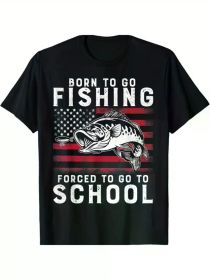 Men's Vintage USA Flag Fishing Graphic T-Shirt - "Born to Go Fishing, (Color: Black, size: S)